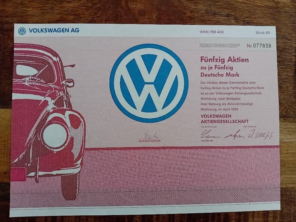 Aandeel VW - Volkswagen met kever - 1991 - Wolfsburg, Verzamelen, Ophalen of Verzenden, Auto's