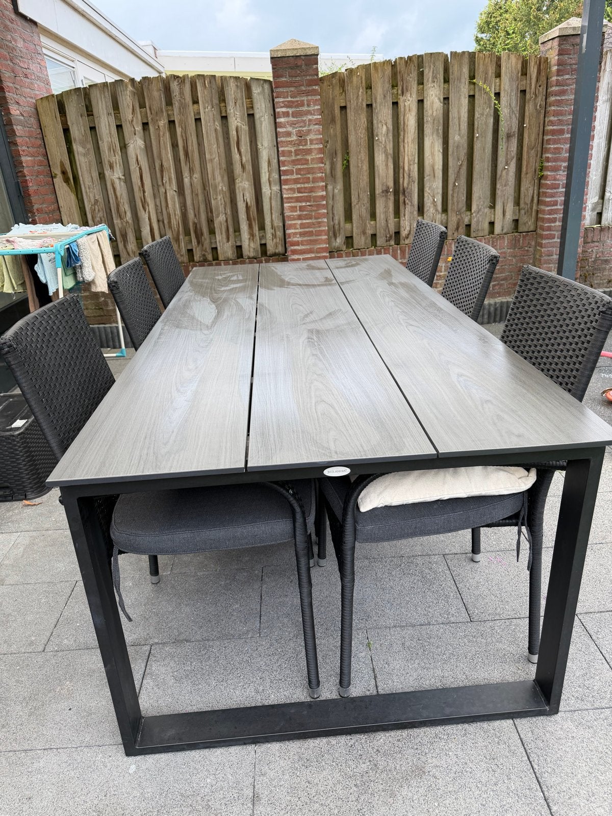 Jutlandia tuintafel JYSK – 215  100 cm, grijs houtlook, Ophalen, Gebruikt, Rechthoekig, Overige materialen