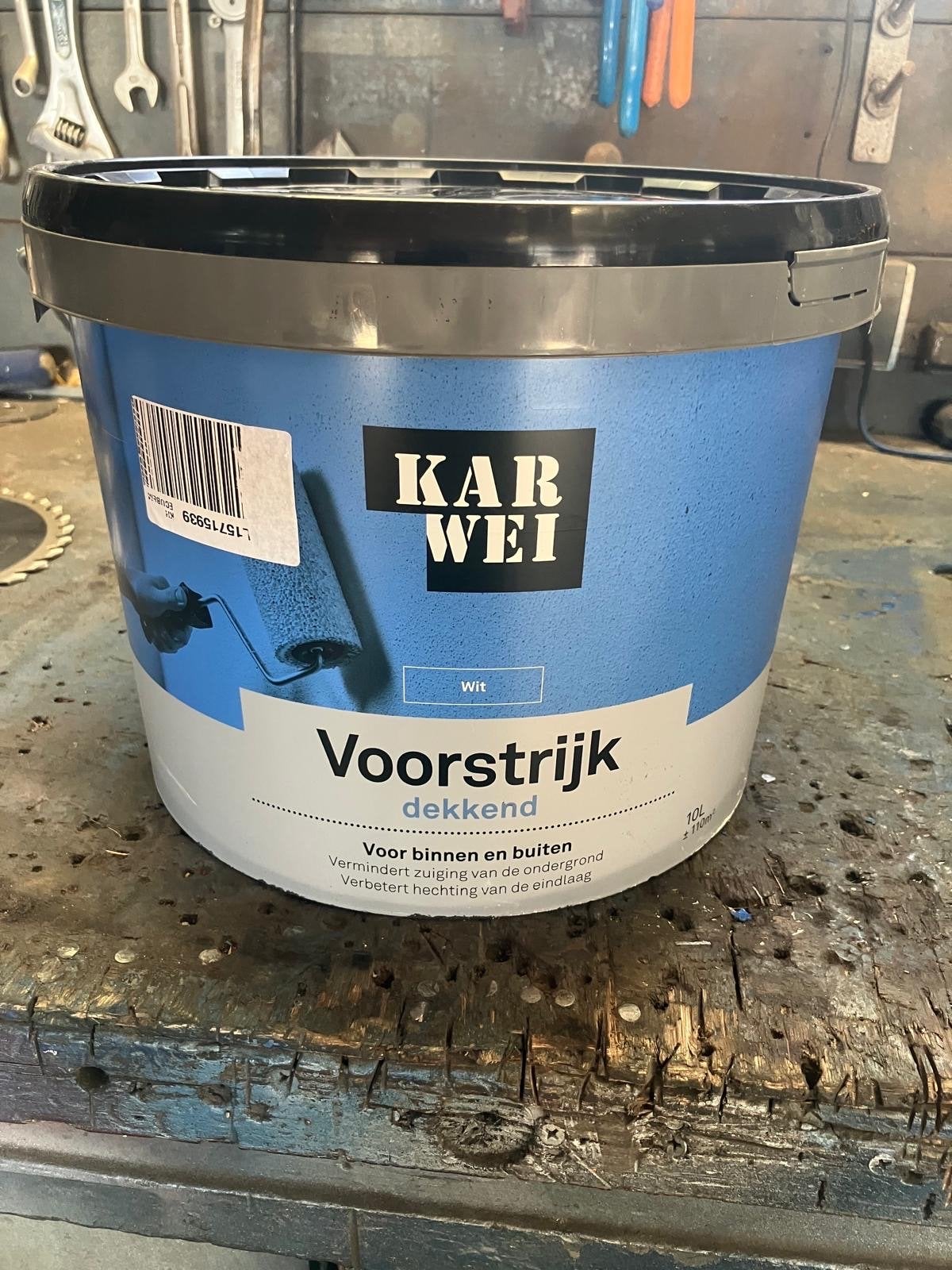 Nieuwe emmer Karwei Voorstrijk dekkend - ongeopend, Wit, Nieuw, Ophalen of Verzenden, Verf