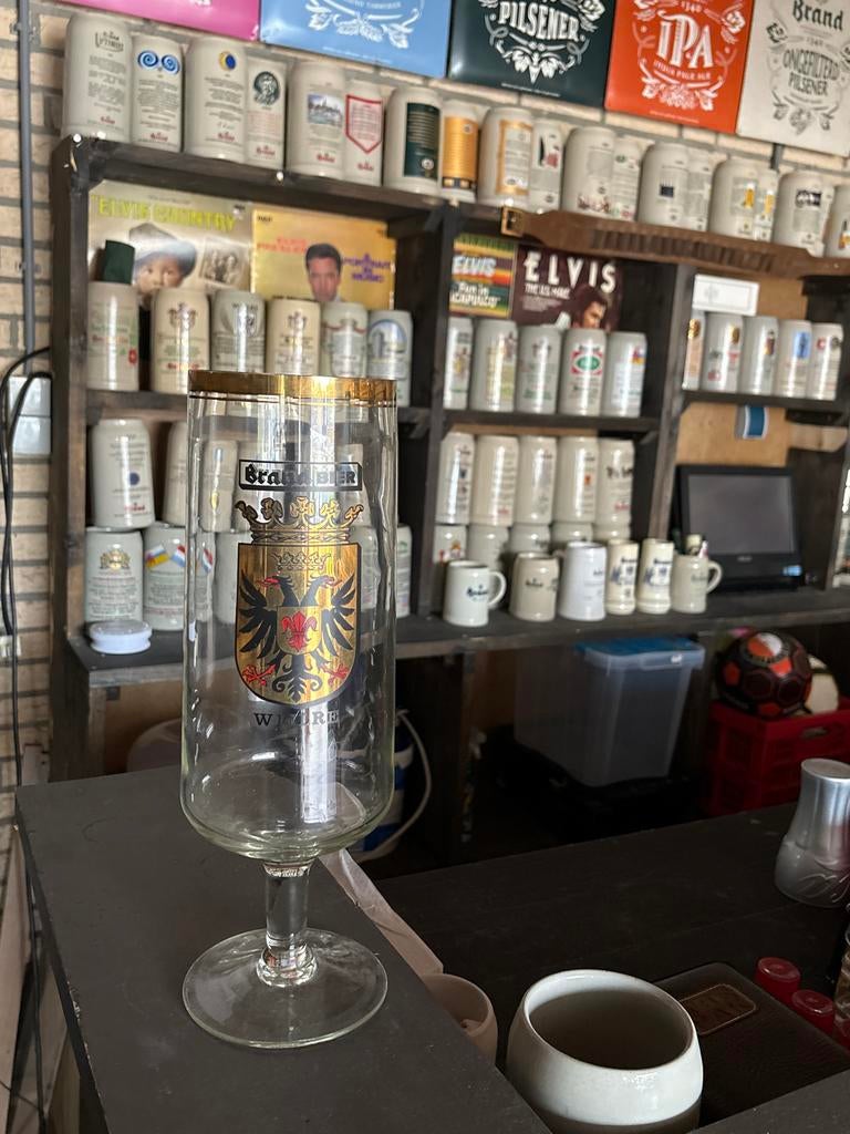 Uniek Brand Bierglas met Gouden Rand - Verzamelobject, Antiek en Kunst, Antiek | Glas en Kristal, Ophalen