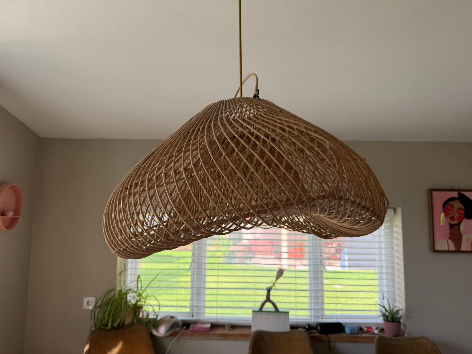 Japandi ibiza Rotan rieten Hanglamp Organisch wolkvormige, Ophalen, Zo goed als nieuw