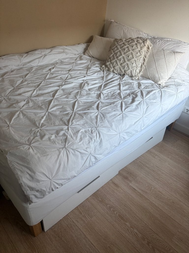 Espevar boxspring + hovag matras, Ophalen, Wit, Tweepersoons, 140 cm