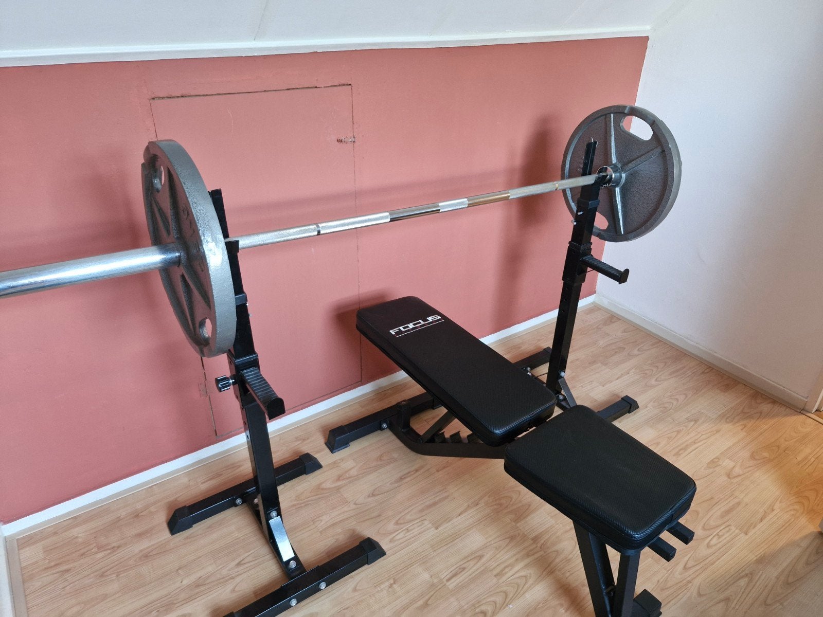 Complete HomeGym: Bench, Squat Rack, Barbell, Weightplates, Sport en Fitness, Ophalen, Gebruikt, Rug, Fitnessbank