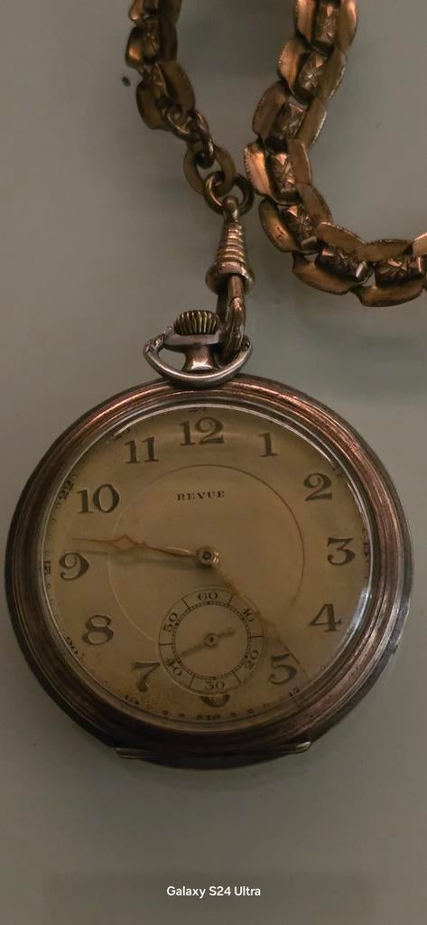 Antiek zilveren zakhorloge met ketting, Overige merken, Zakhorloge, Ophalen of Verzenden, Met ketting