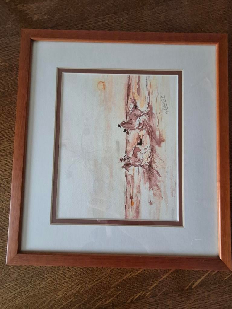 Schilderij: Abstracte boomstam met snoodijk signatuur, Ophalen of Verzenden
