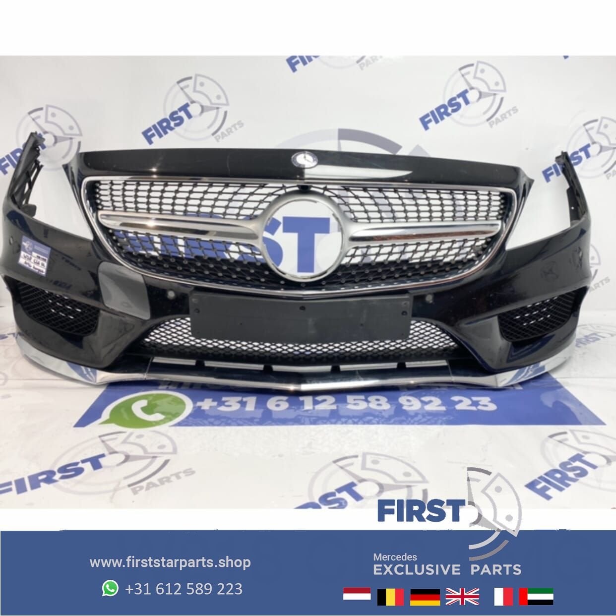 W218 X218 CLS FACELIFT AMG VOORBUMPER ZWART + DIAMOND GRIL C, Gebruikt, -, Voor, Ophalen of Verzenden