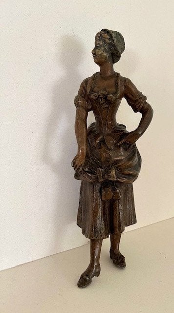 Zamac beeldje van een Française uit begin 1900, Antiek en Kunst, Ophalen of Verzenden
