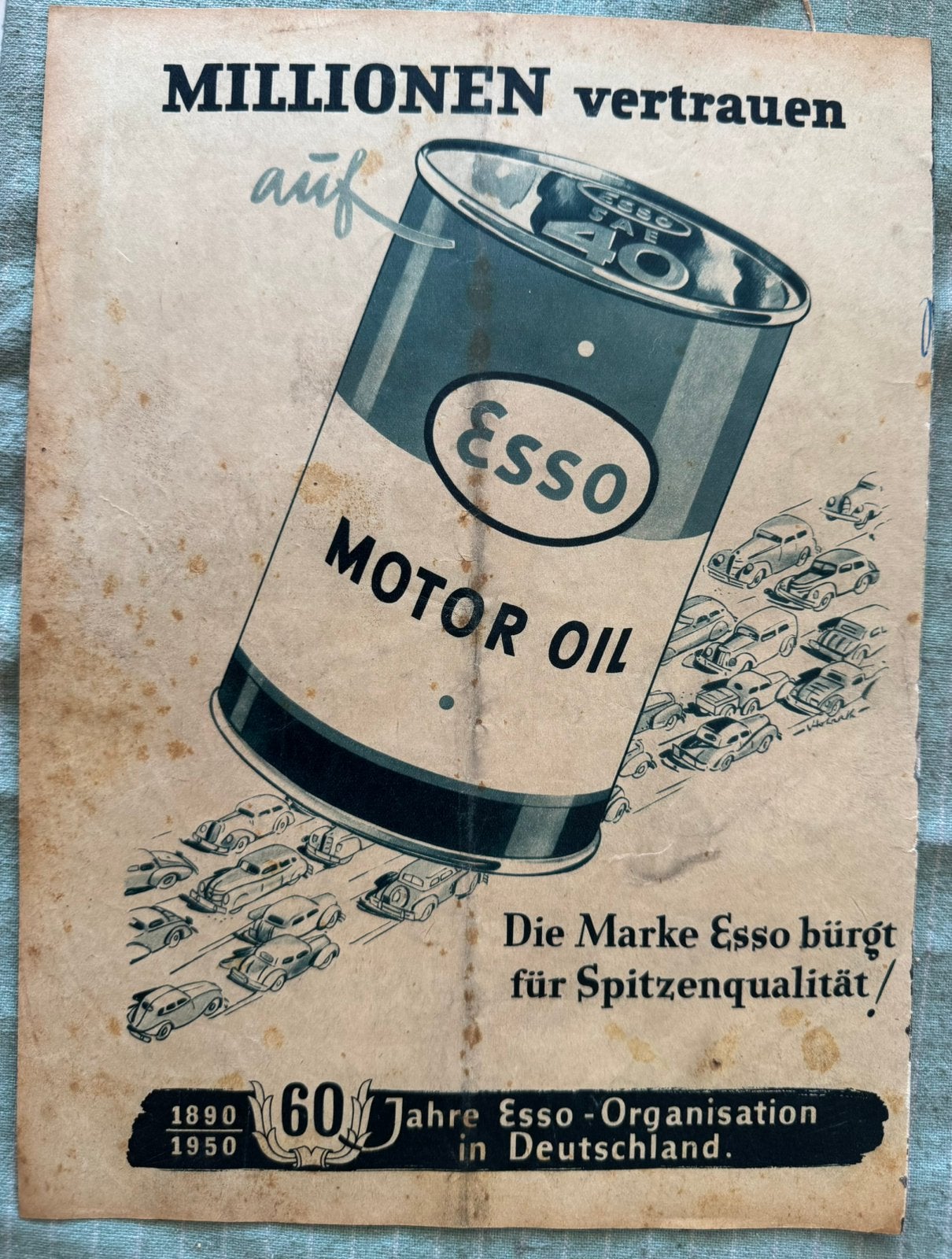 Advertentie 1950 Esso motoroil olieblik, Verzenden