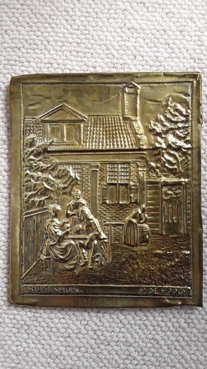 buitenhuis P. de Hooch koperen plaat, Ophalen of Verzenden, Minder dan 50 cm, Schilderij