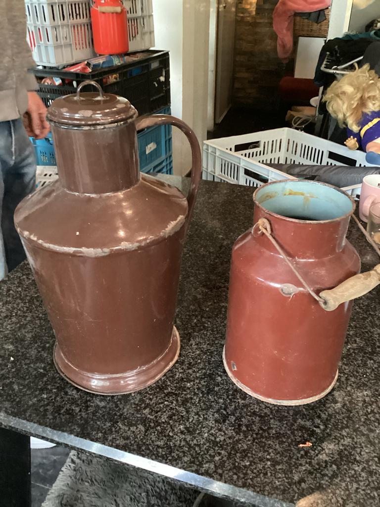 Vintage geëmailleerde melkkan en waterkan, Ophalen of Verzenden