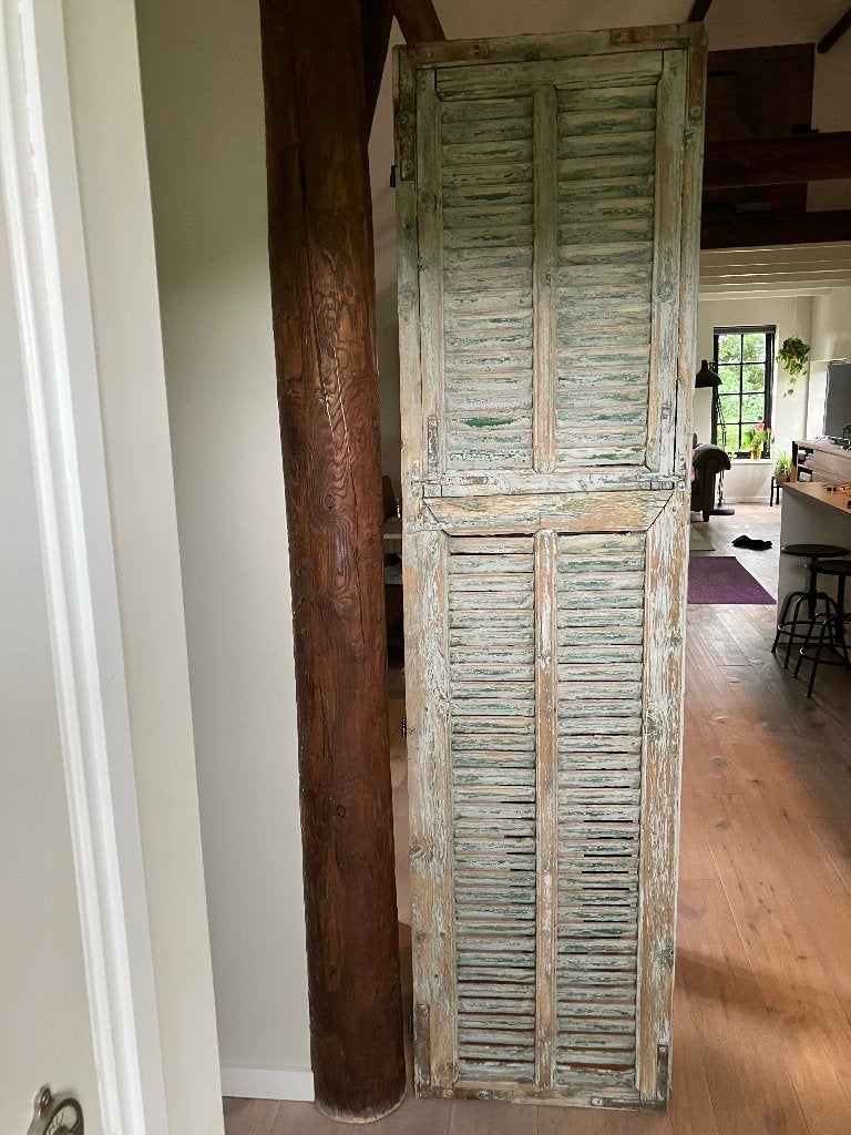 Vintage Louvre-deur met scharnieren, Ophalen, Gebruikt, Minder dan 80 cm, 215 cm of meer