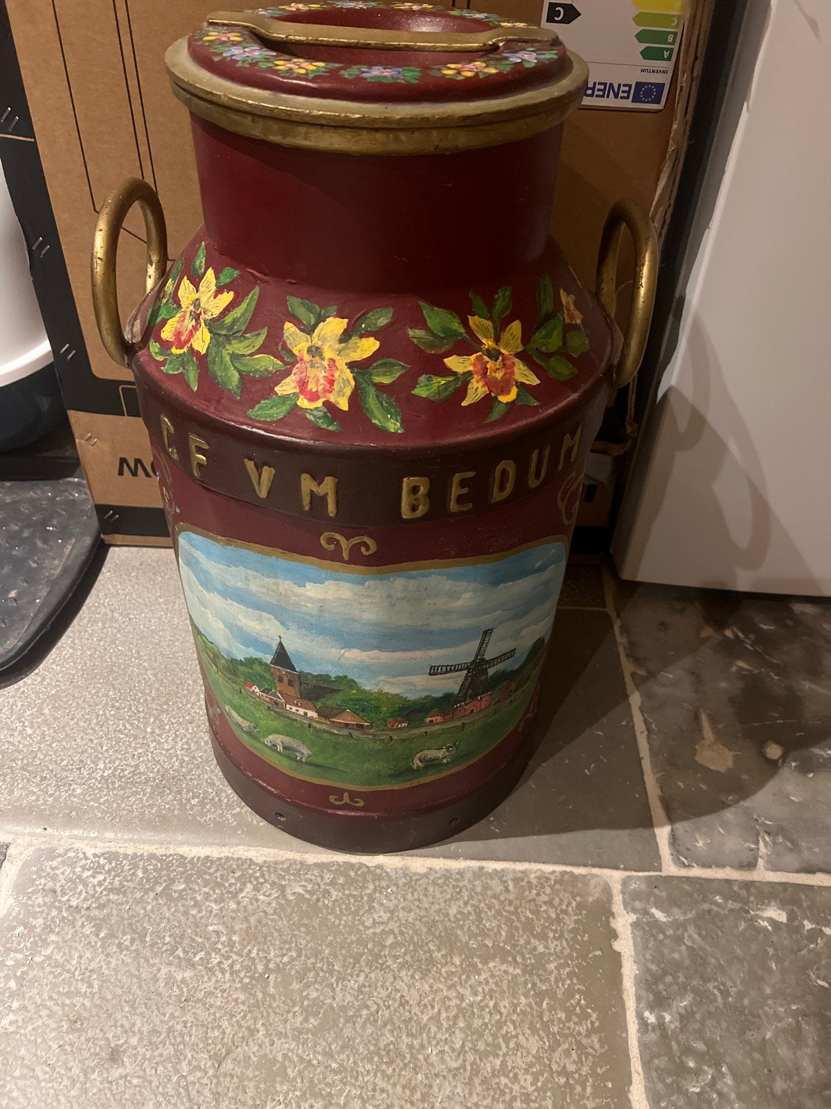 Antieke melkbus met handgeschilderde decoratie, Ophalen of Verzenden