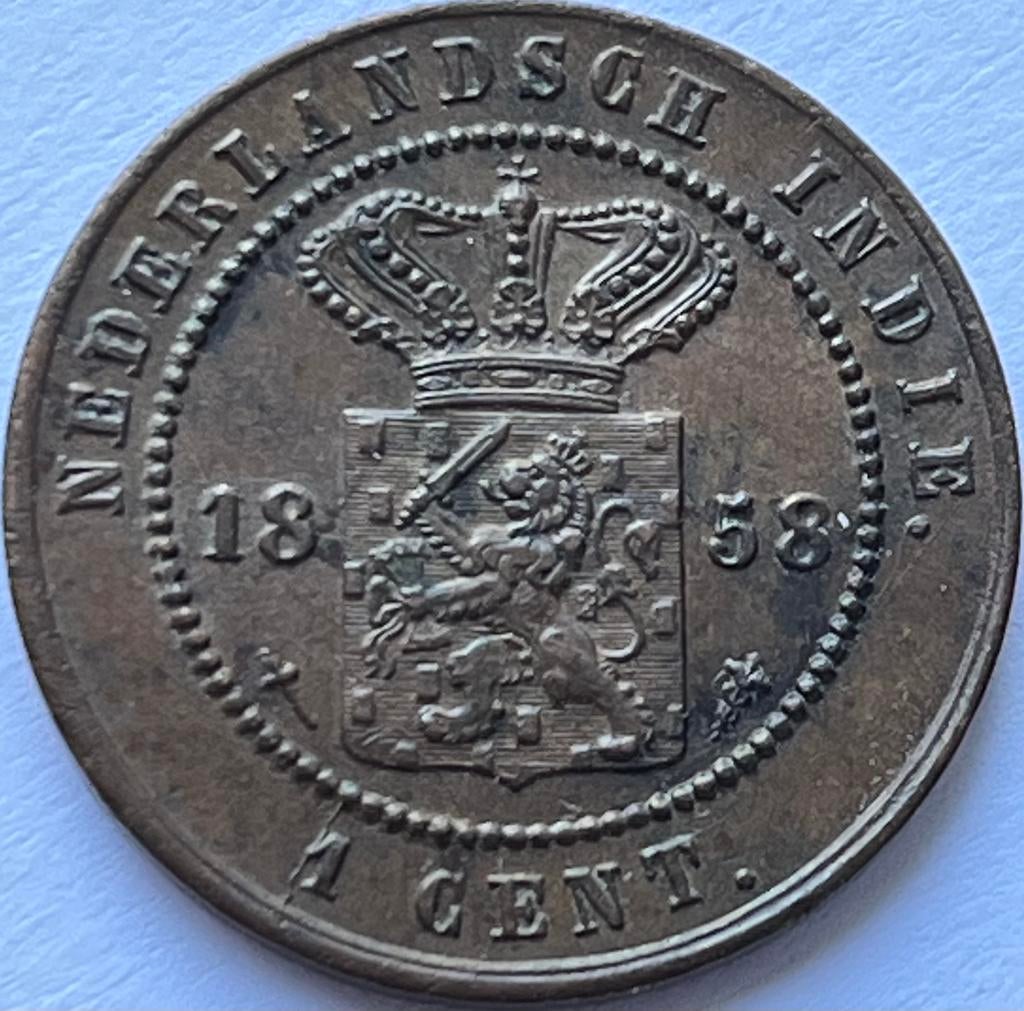Nederlands-Indië schitterende cent 1858, Postzegels en Munten, Munten | Nederland, Losse munt, 1 cent, Koning Willem III, Ophalen of Verzenden