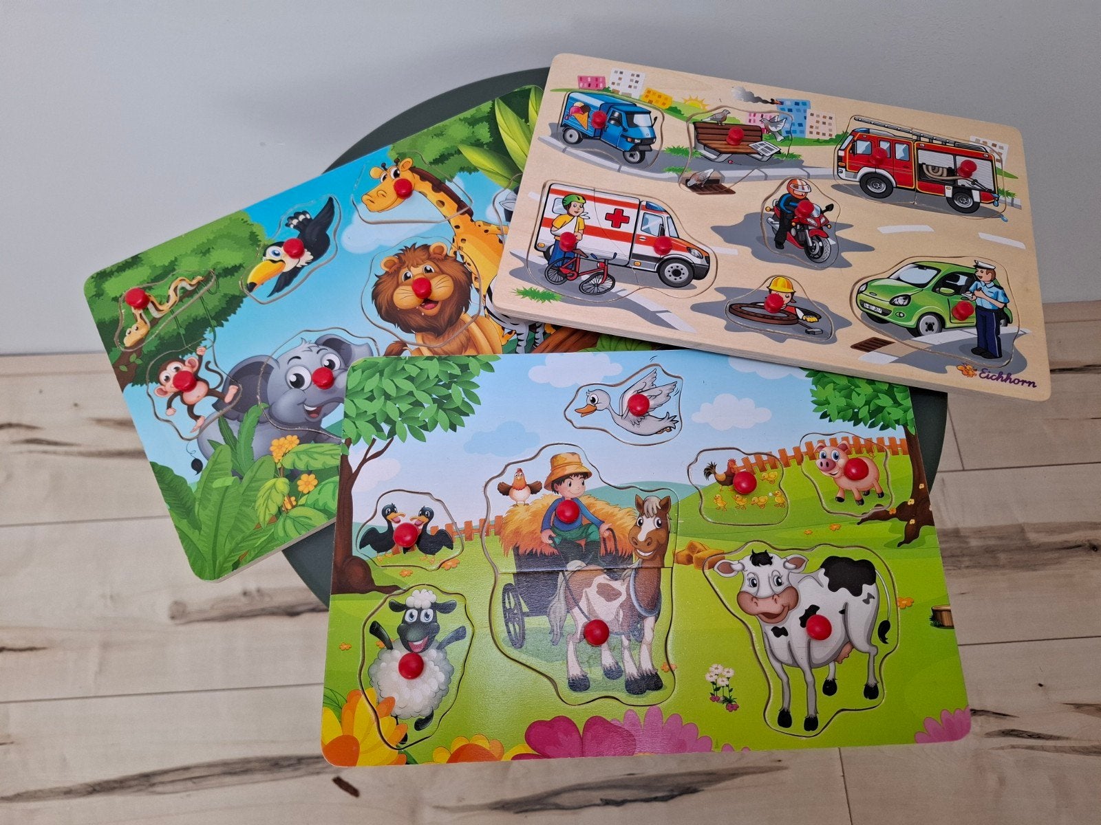 3 Houten puzzels (voertuigen en dieren), Ophalen of Verzenden, Zo goed als nieuw