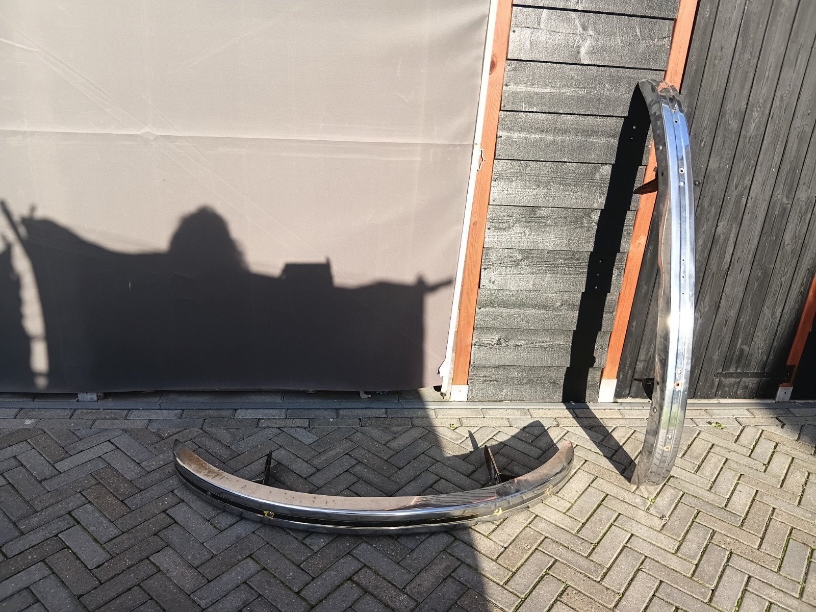 Volkswagen kever 1302 chromen Bumpers voor en achter, Ophalen, Gebruikt, Voor, Oldtimer onderdelen