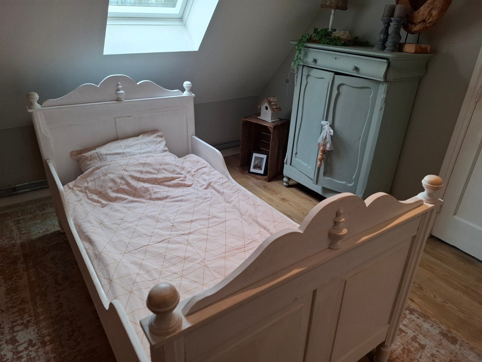 Antiek bed/ledikant 1-persoons, Ophalen, 85 tot 100 cm, Gebruikt, Matras