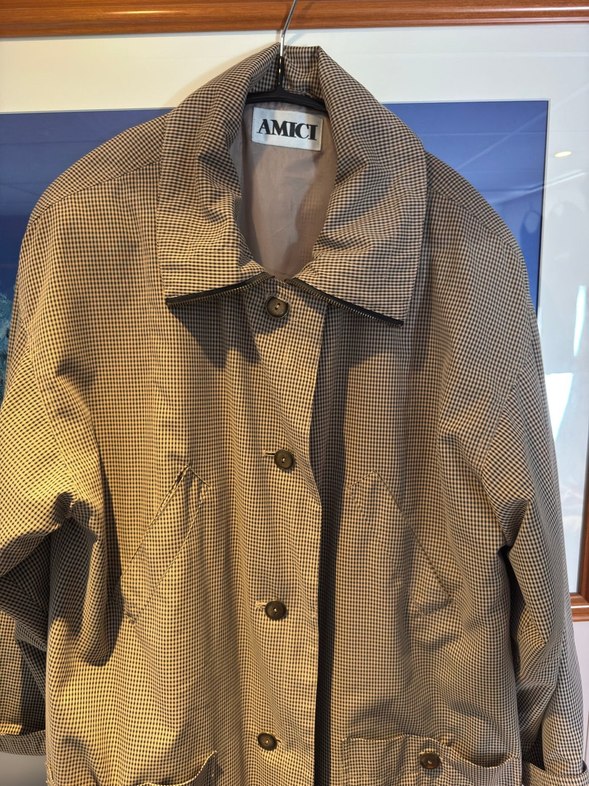 Dames regenjas XL - Amici - Beige/Zwart geruit, Ophalen, Gedragen, Maat 46/48 (XL) of groter, Meerkleurig