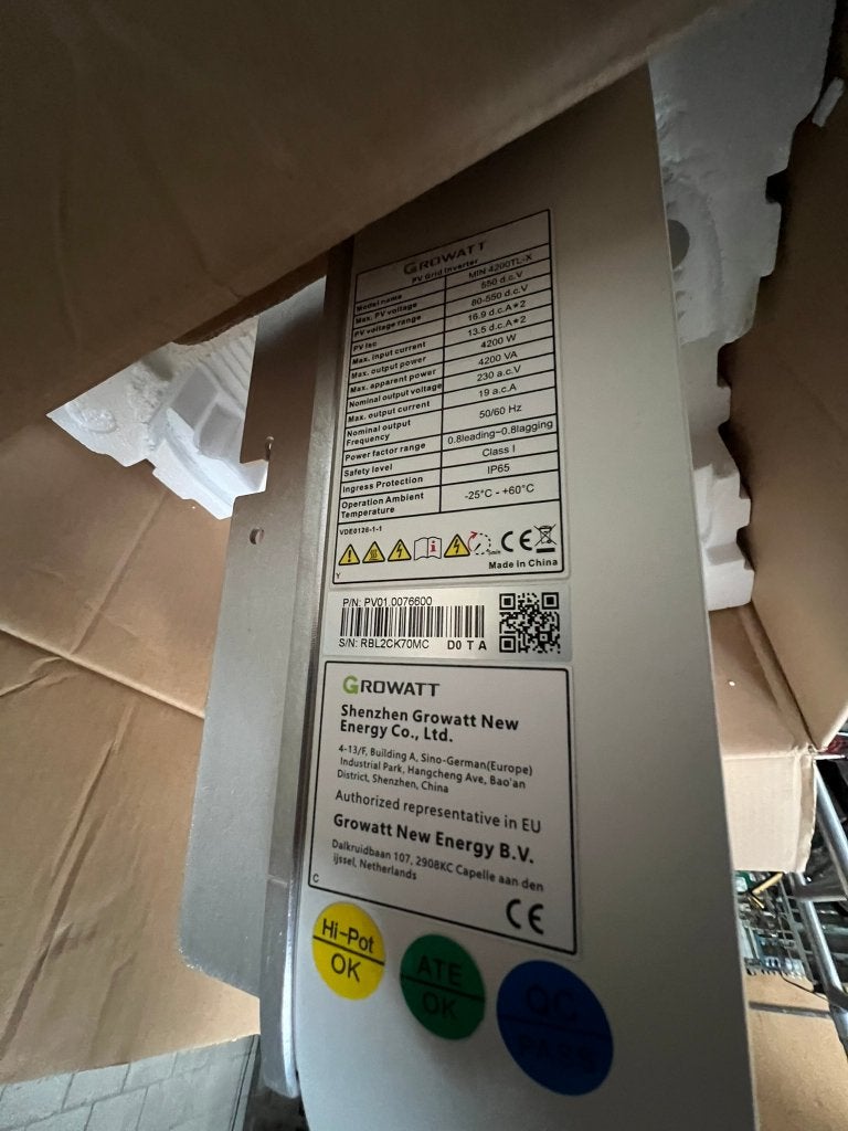 Omvormer Growatt MIN 4200TL-X, Ophalen of Verzenden, Gebruikt, Collector, 200 wattpiek of meer