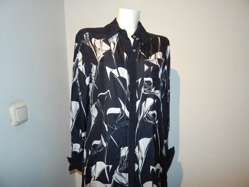 Mugler door knoop jurk zwart wit merk manchet knoop M, Maat 38/40 (M), Zo goed als nieuw, Onder de knie, Mugler