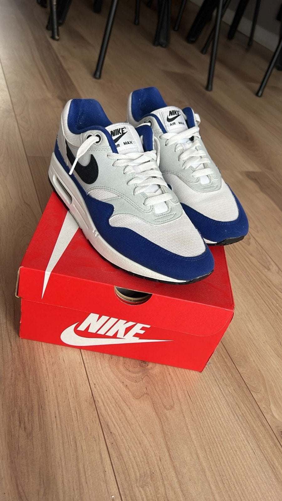 Nike Air Max 1 Royal Blue - Gedragen met doos, Ophalen of Verzenden, Gedragen, Blauw