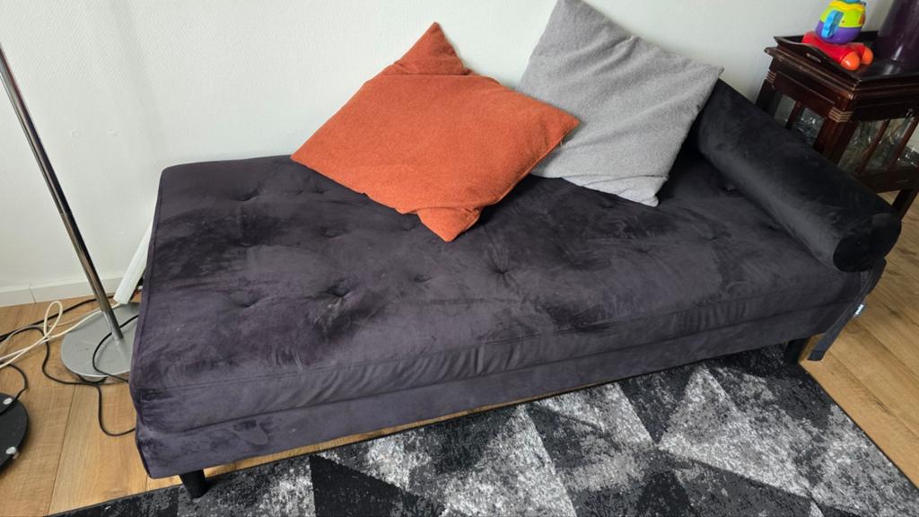 Comfortabele chaise longue - zwart fluweel, Ophalen, Modern, Comfortabel, Gebruikt, Eenpersoons