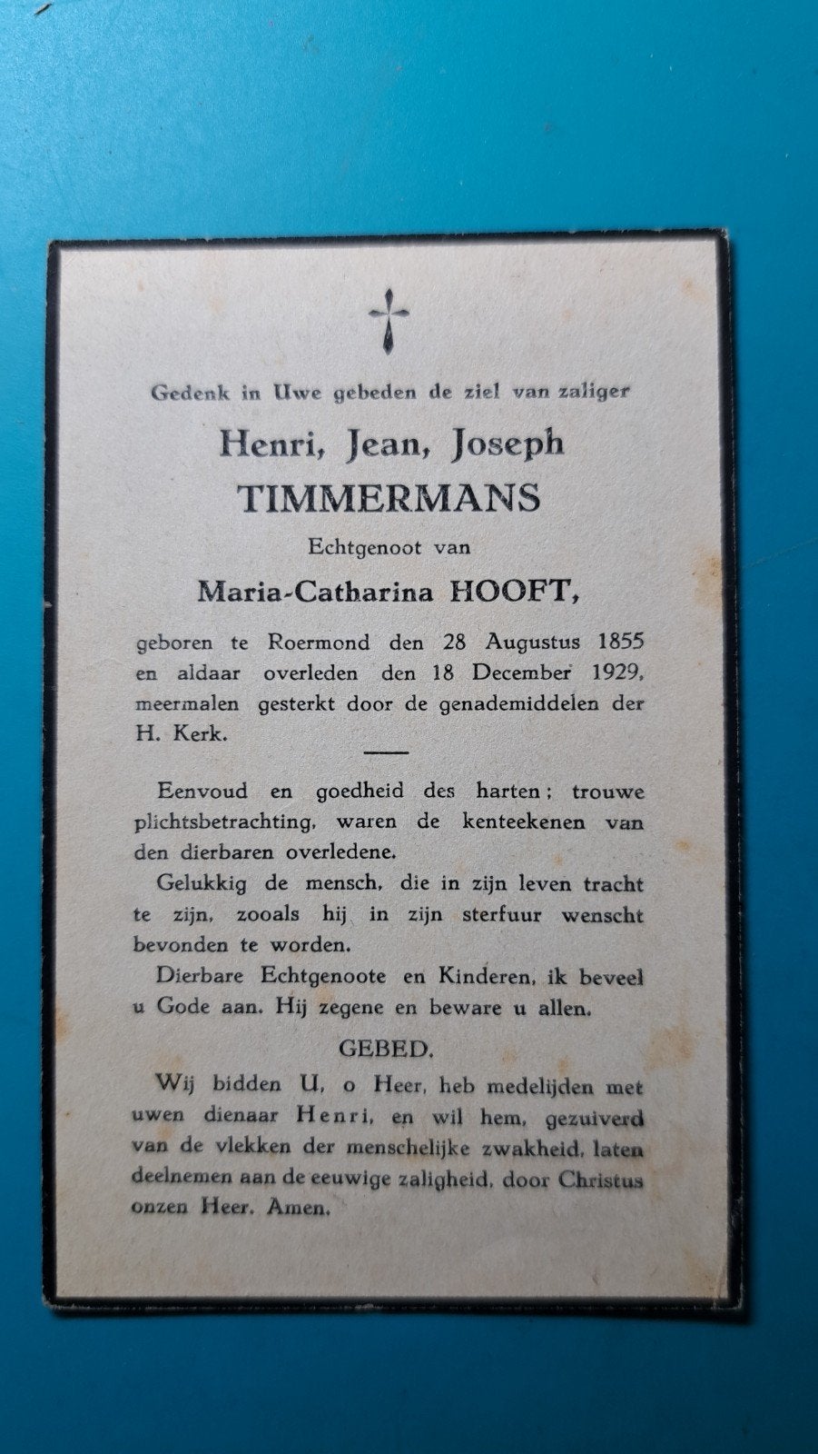 Henri Jean Joseph Timmermans, Roermond 1855, +1929, Verzenden, Bidprentje