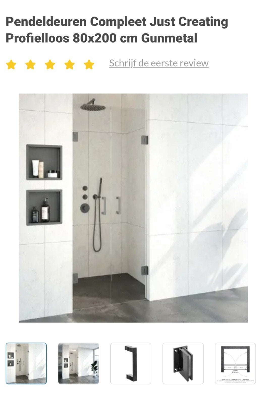Glazen douchedeuren Profielloos 80x200 cm Gunmetal, Ophalen, 80 tot 100 cm, Overige typen, Nieuw