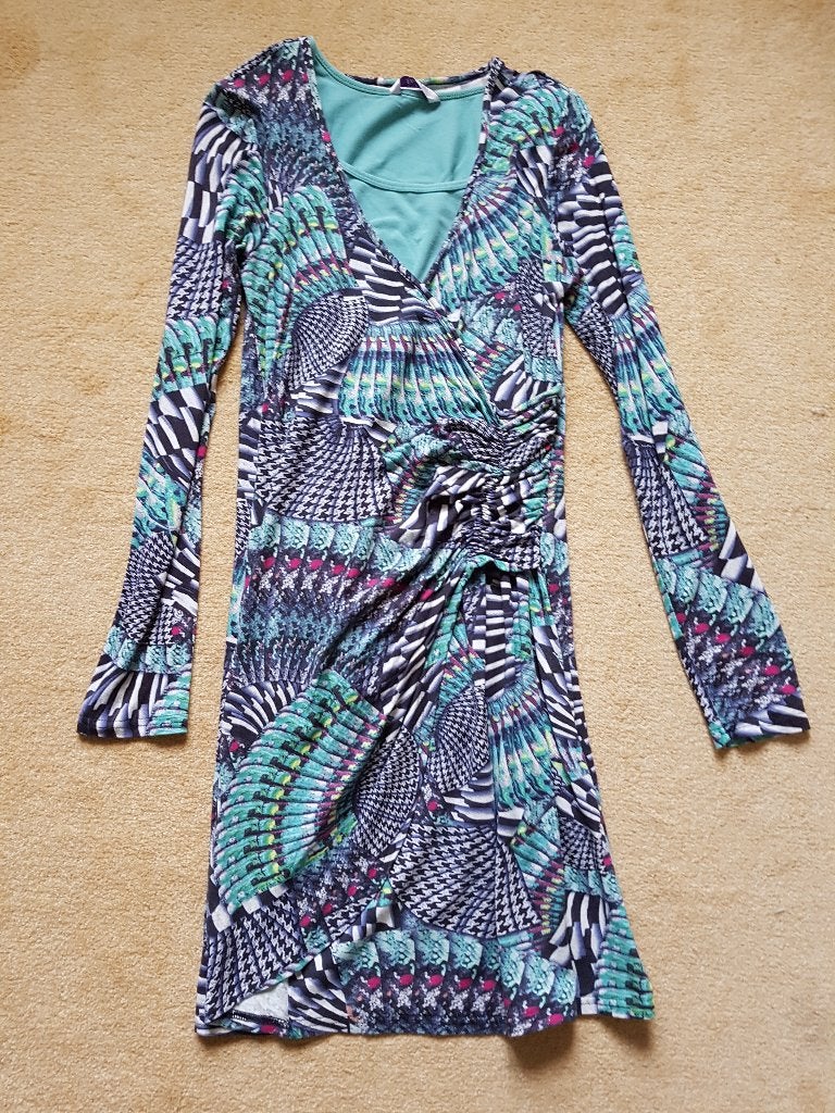 Multicolor overslagjurk met los topje, Miss Etam, maat S, Ophalen of Verzenden, Zo goed als nieuw, Maat 36 (S), Miss Etam