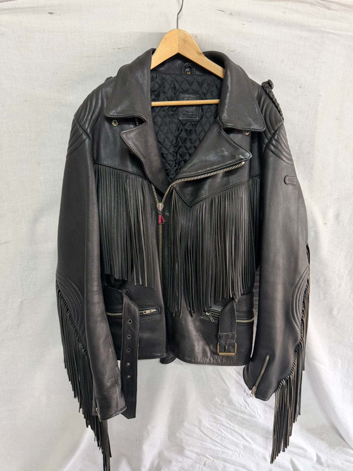 Vintage Hein Gericke lederen motorjas met franjes 80 / 90., Ophalen of Verzenden, Zo goed als nieuw, Maat 56/58 (XL), Zwart