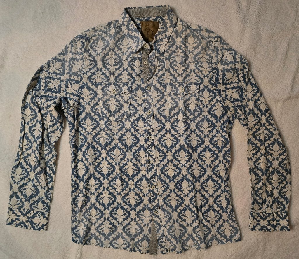 Pearly King blouse met blauw witte print - maat XL, Zo goed als nieuw, Pearly King, Halswijdte 43/44 (XL), Verzenden