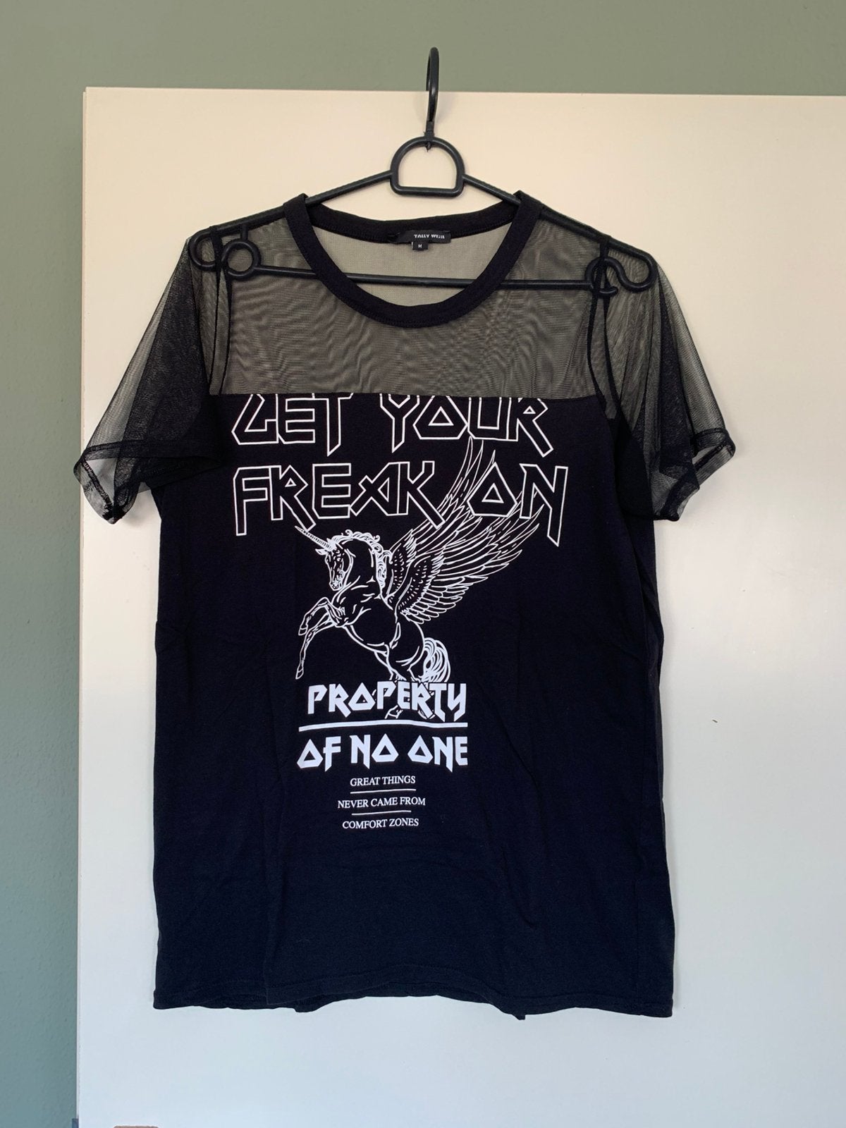 Shirt met print & mesh, Maat 38/40 (M), Zwart, Nieuw, Ophalen of Verzenden