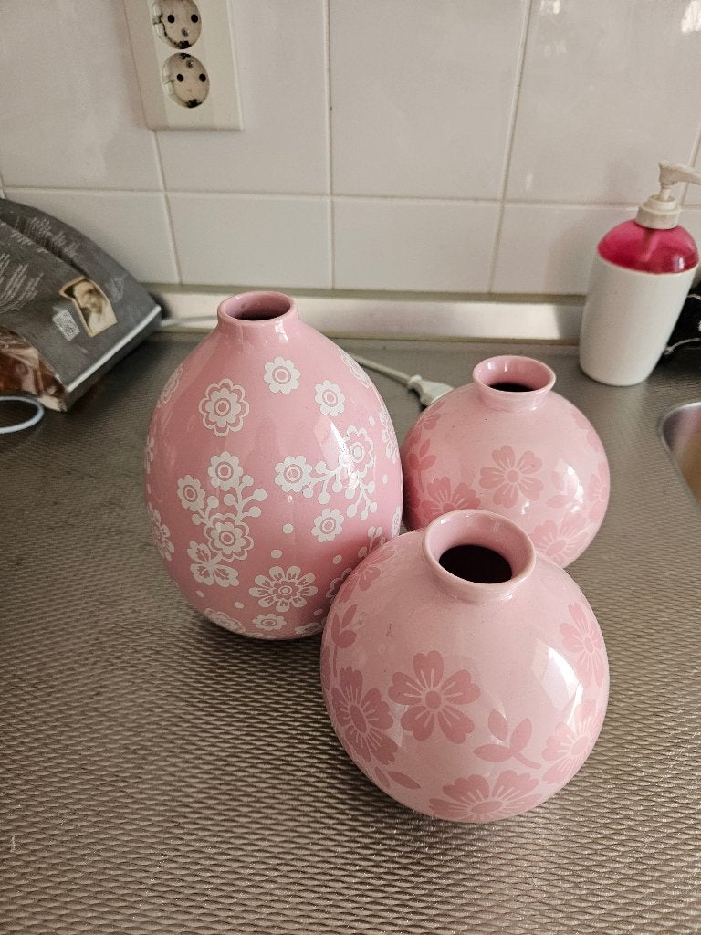 Set vaasjes roze 3x, Ophalen, Gebruikt, Roze, Steen/keramiek