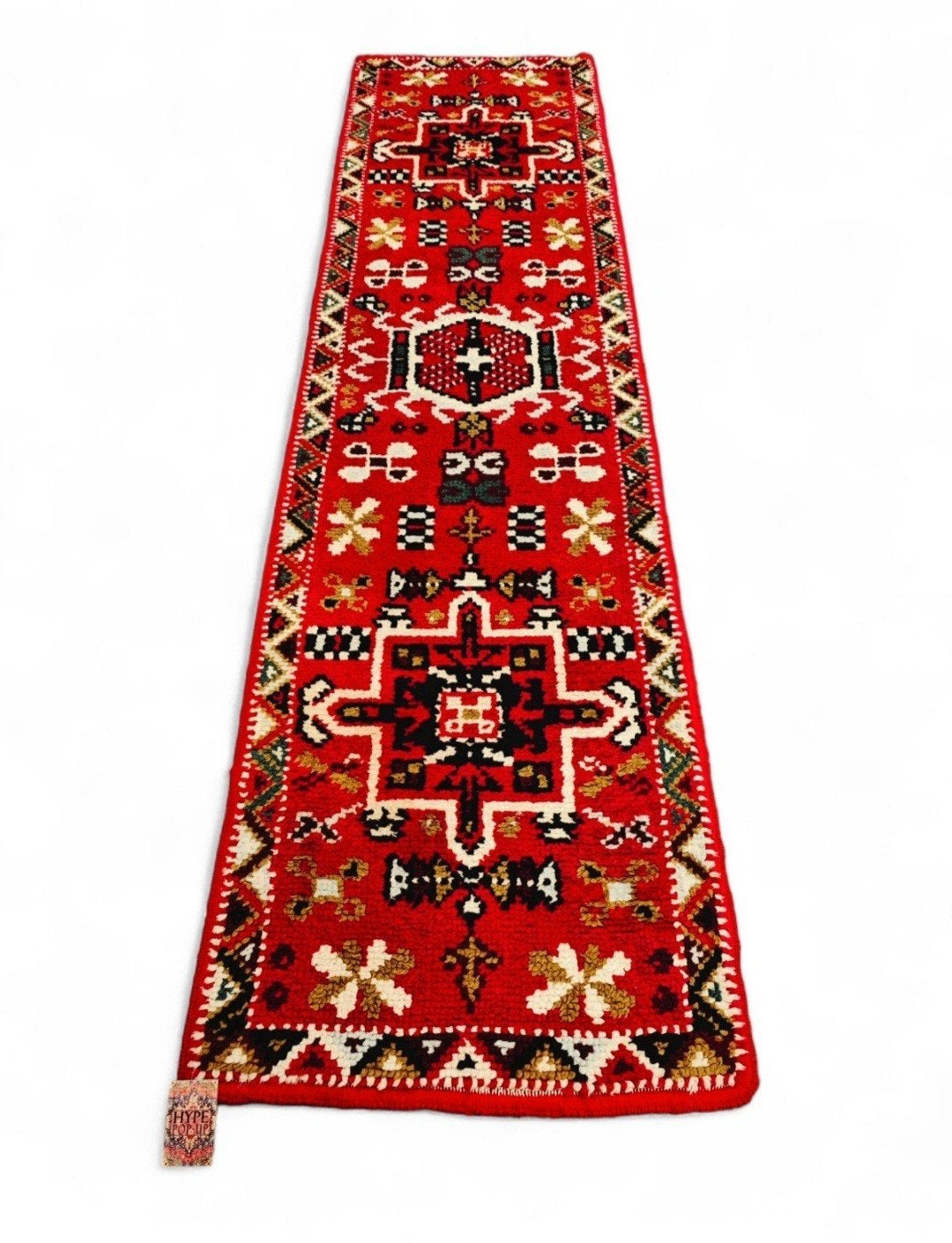 Handgeknoopt oosters wol Smyrna tapijt loper rood 67x257cm
