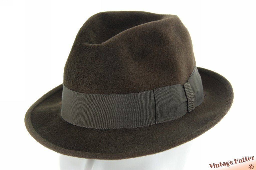 Vintage gleufhoed Borsalino Lupo bruin zacht haarvilt 56, Borsalino, Hoed, Ophalen of Verzenden, 57 cm (M, 7⅛ inch) of minder