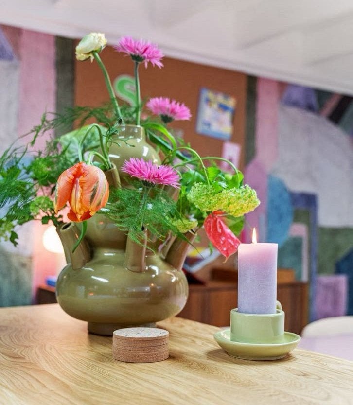 Prachtige bloemen/tulpenvaas Mica, Huis en Inrichting, Ophalen, Zo goed als nieuw, Steen/keramiek, Groen