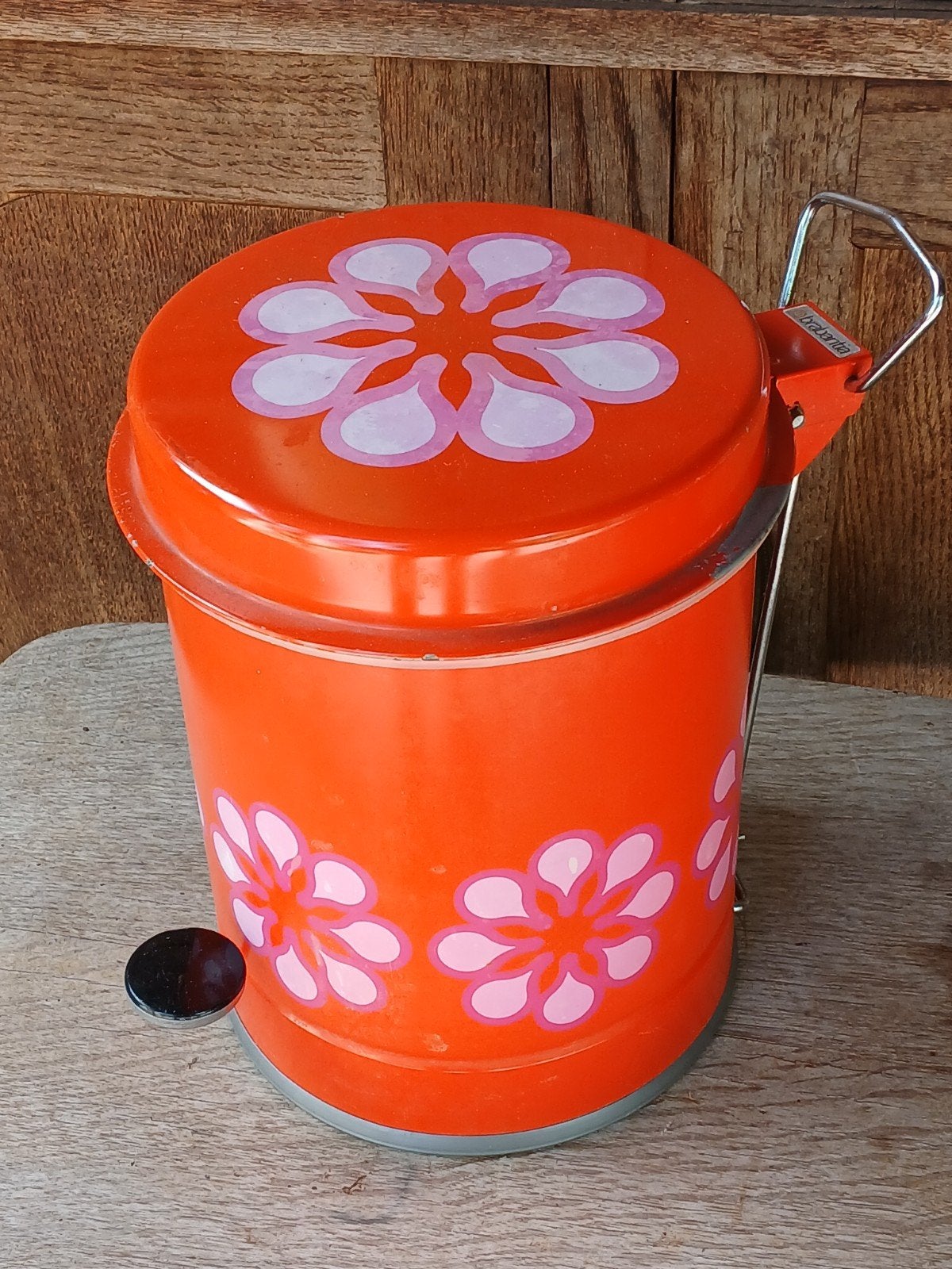 Vintage Brabantia Pedaalemmer Oranje met Bloemenprint, Huis en Inrichting, Woonaccessoires | Prullenbakken, Ophalen of Verzenden