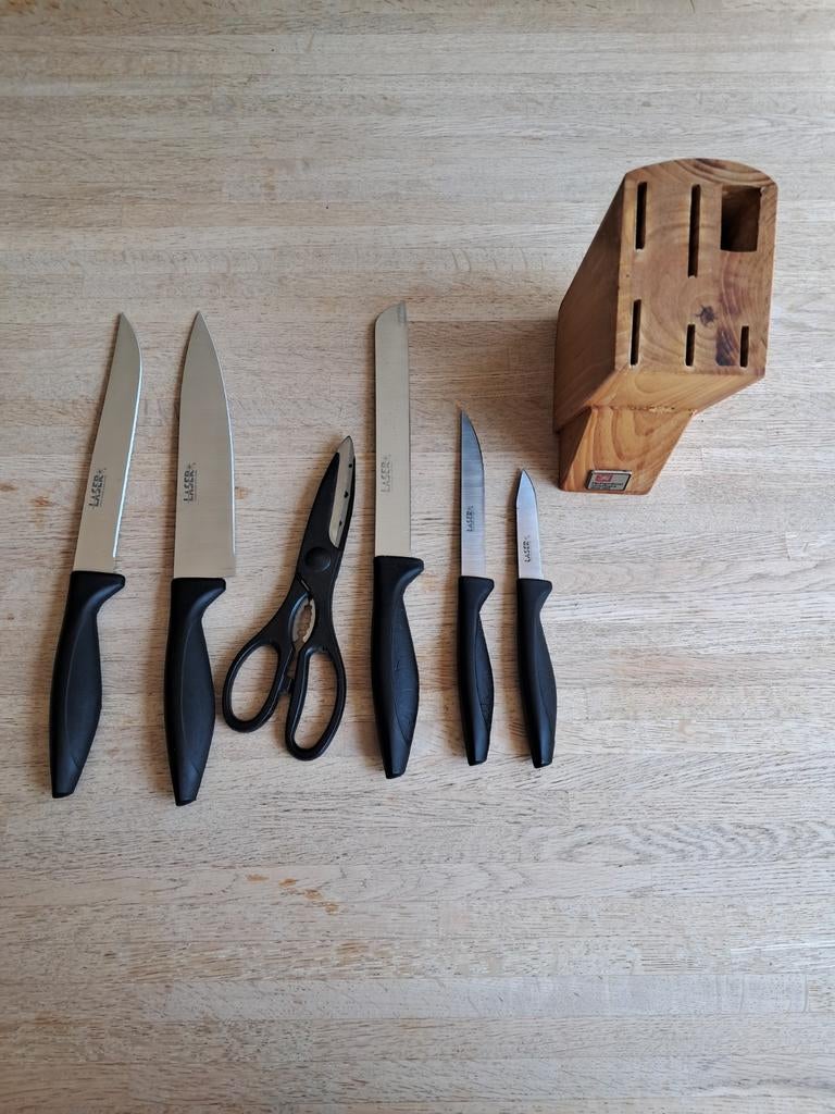 Messenblok met diverse messen en keukenschaar, Ophalen of Verzenden, Zwart, Metaal, Overige merken