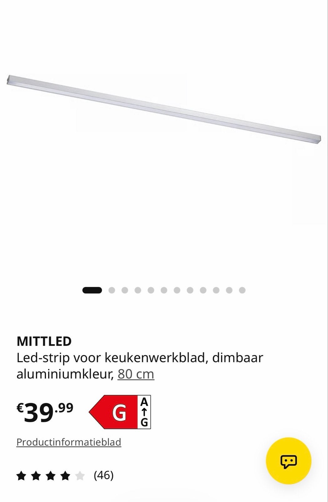 IKEA MITTLED LED-strip 2 stuks, 80cm, dimbaar, IKEA, Zo goed als nieuw, Zilver, Dimbaar