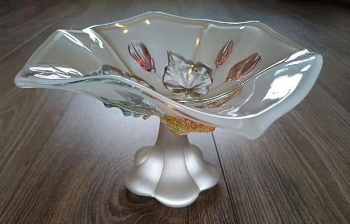 Vintage Mikasa Walther Glas schaal matglas bloemmotief, Ophalen of Verzenden