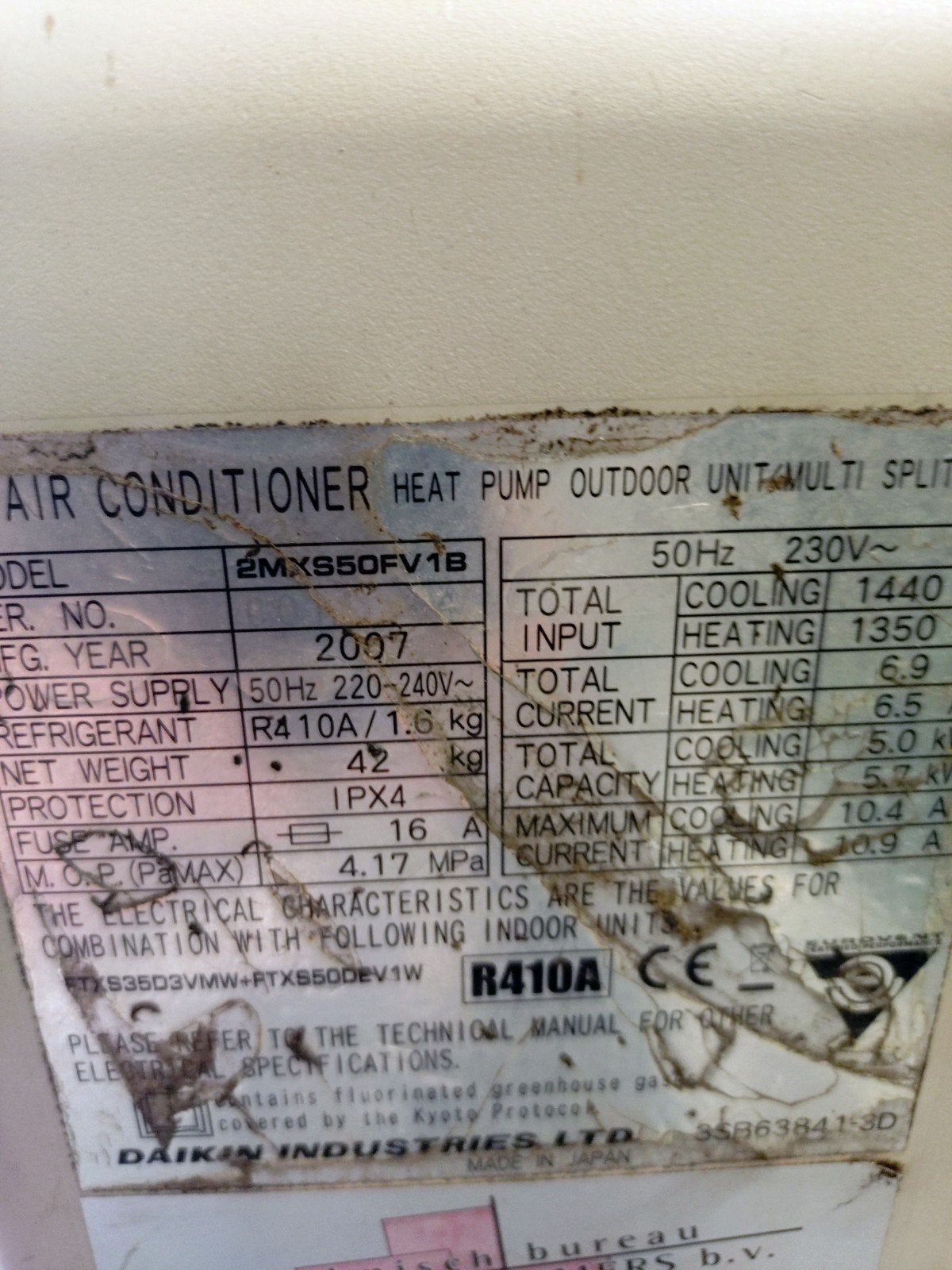 Daikin Inverter Airconditioner Buitenunit 2MXS50FV1B, 3 snelheden of meer, Ophalen of Verzenden, Wandairco, Gebruikt