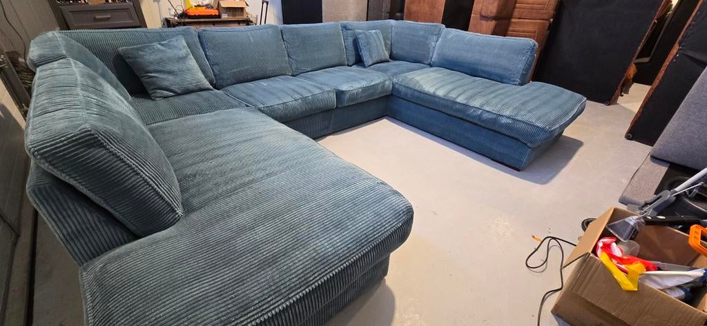 Grote U-bank Ribstof met 2x Chaiselongue en Open Eiland, Huis en Inrichting, Banken | Complete zithoeken, Ophalen, Gebruikt, Onbekend