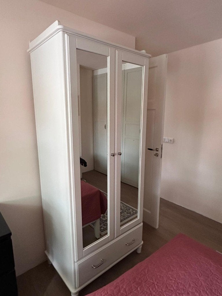 GRATIS TYSSEDAL Kledingkast, wit/spiegelglas, 88x58x208 cm, 200 cm of meer, Klassiek, handwerkuitstraling, strak, wit, 50 tot 100 cm