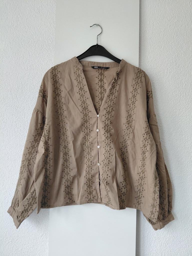 ZARA broderie blouse s, Bruin, Zara, Ophalen of Verzenden, Zo goed als nieuw