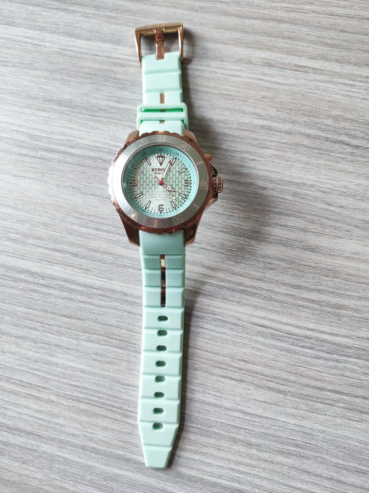 Kyboe horloge met mintgroen bandje en roségouden kast, Overige merken, Overige materialen, Polshorloge, Kunststof