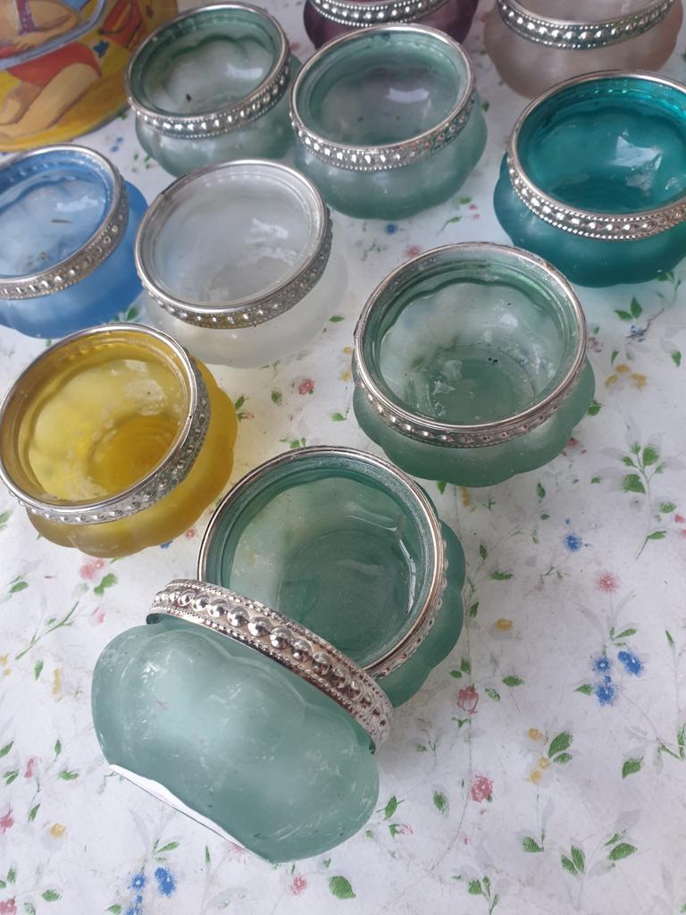 13 kaarsenhoudertjes van glas met mooie verzilverde rand, Ophalen of Verzenden, Overige materialen, Minder dan 25 cm