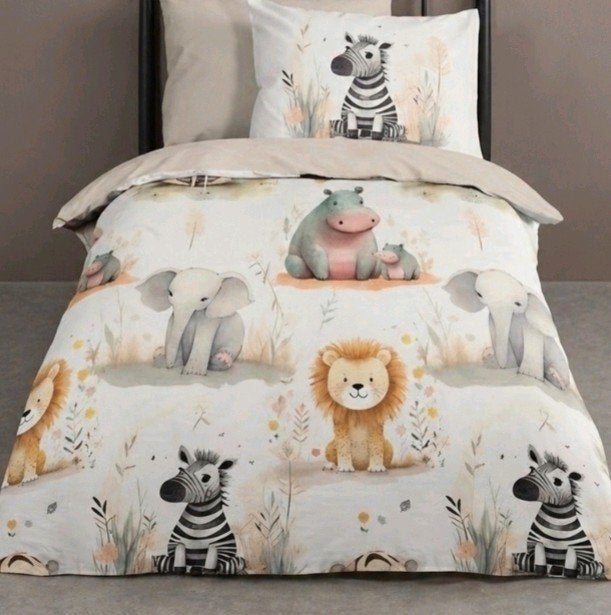 Kinderdekbedovertrek met baby dieren,
140x200/220 cm inclusi, Jongetje of Meisje, Wit, Nieuw, Ophalen of Verzenden