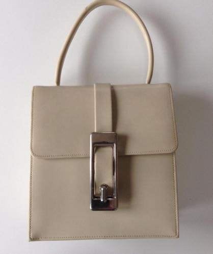 Vintage damestas beige met siergesp, Ophalen of Verzenden, Gebruikt, Beige, Handtas