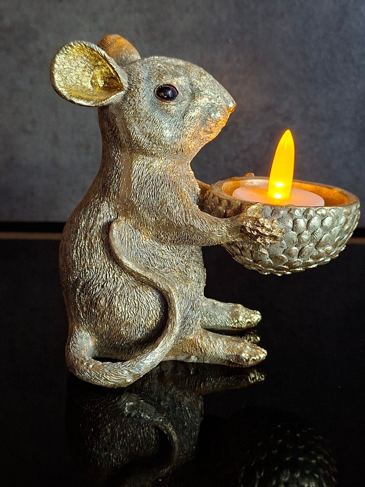 Gouden muis theelichthouder, Waxinelichthouder, Ophalen of Verzenden, Zo goed als nieuw, Metaal