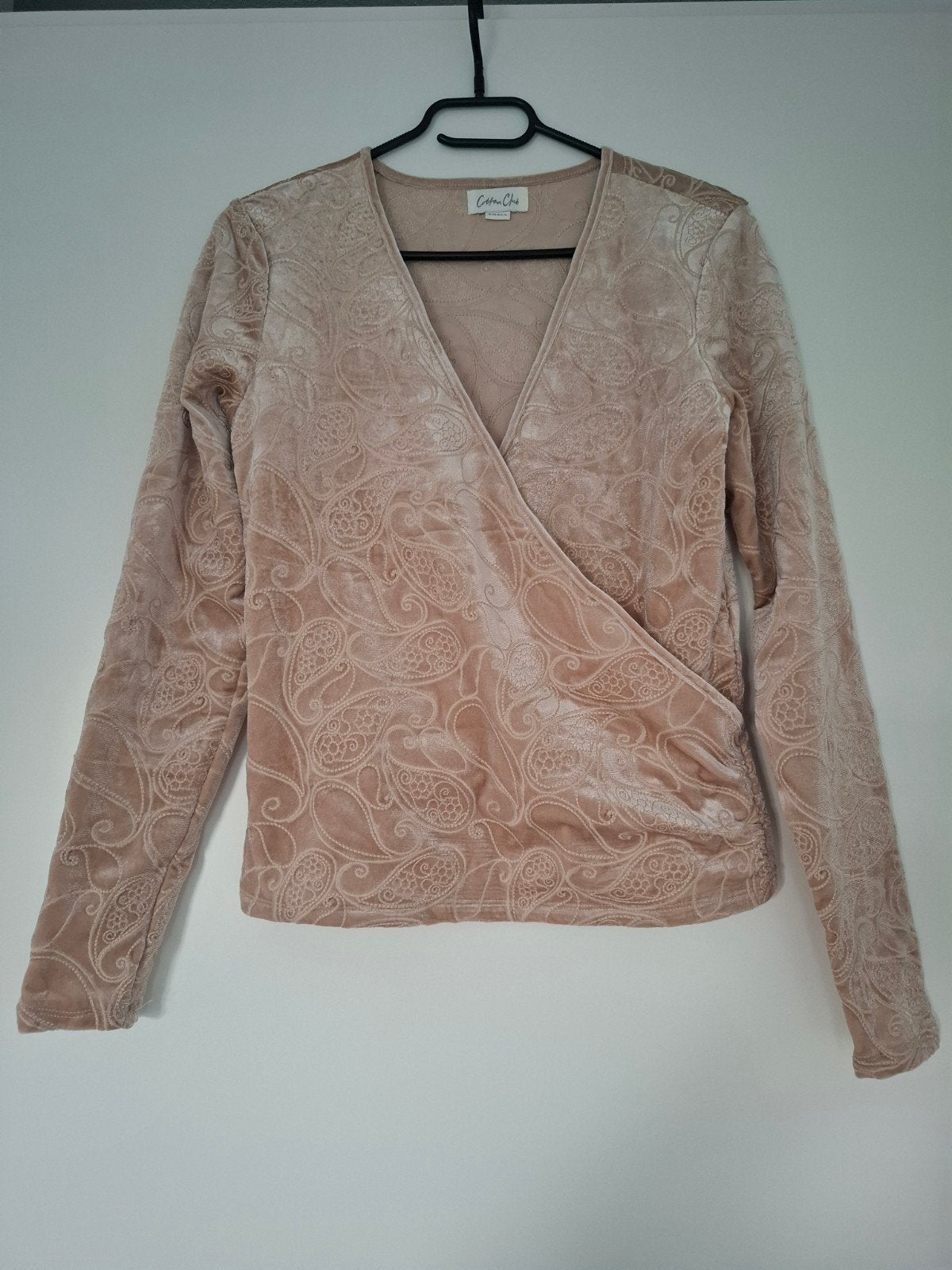 Cotton Club beige top longsleeve velours paisley maat S, Beige, Ophalen of Verzenden, Zo goed als nieuw, Maat 36 (S)