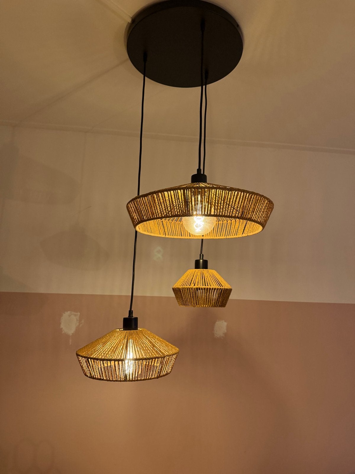 Lucide hanglamp Yunkai Ø 60 cm 60W natural houtlook + 3 dimb, Ophalen, Zo goed als nieuw, Hout